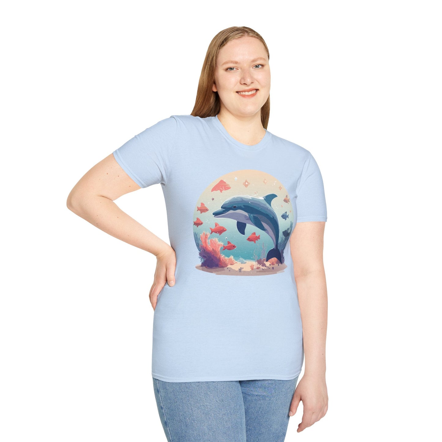 Dolphin Shirt Unisex Softstyle Tee 64000 Gildan 100 Percent Ring Spun Cotton For Everyday Comfort