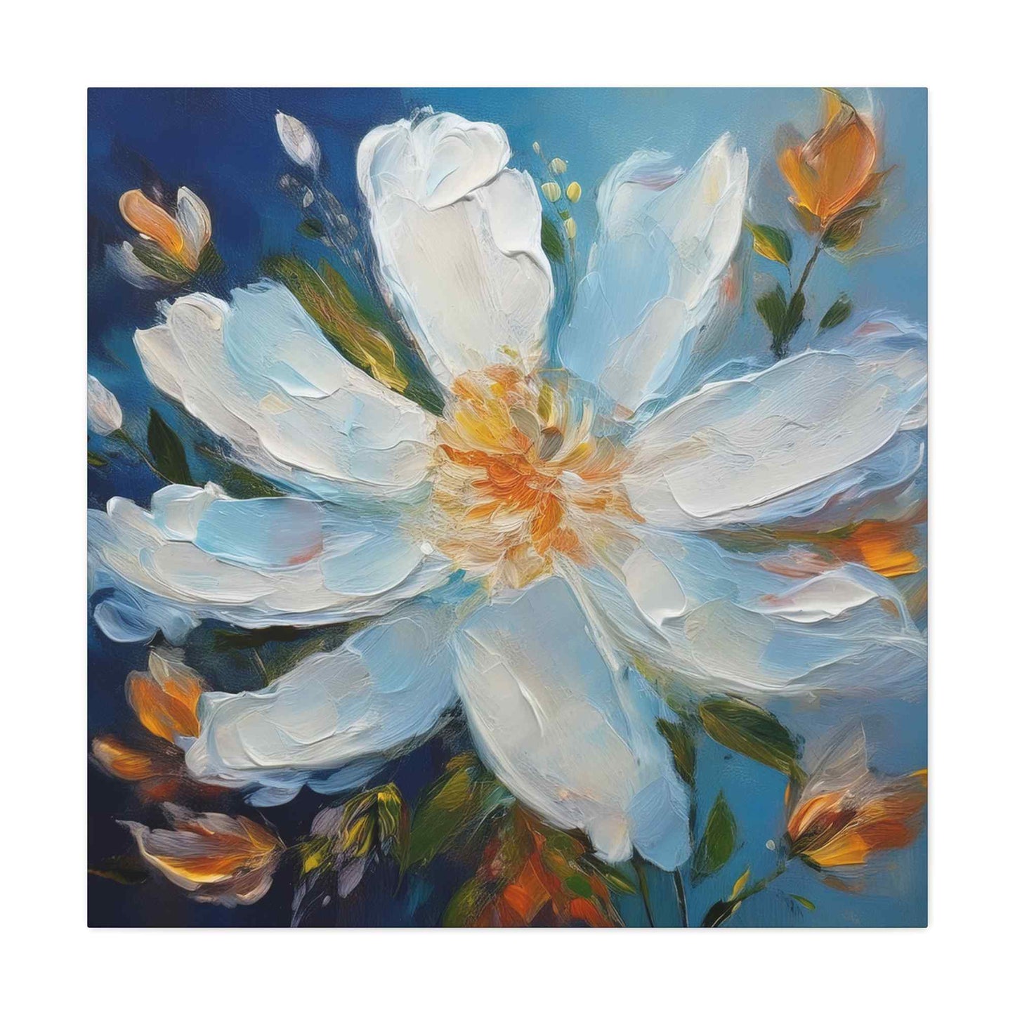 White Flower Print Canvas, White Flower Oil Paint Print 20x20, 24x24, 30x30, 32x32, 36x36, Art Design Print Non-Frame MC-4