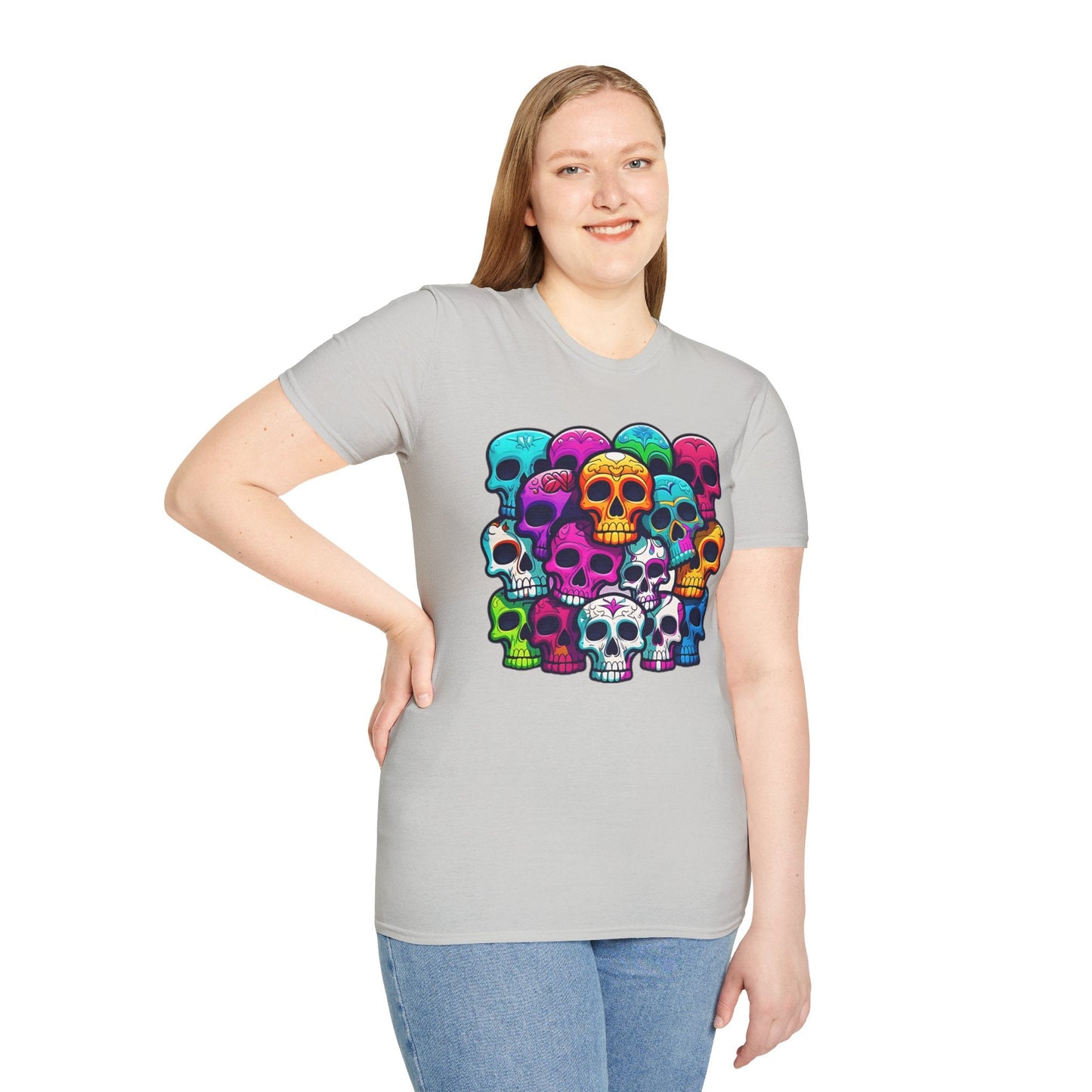 Unisex Skull Tee Shirt With Skeleton Design Gildan Softstyle 64000 100 Percent Ring Spun Cotton
