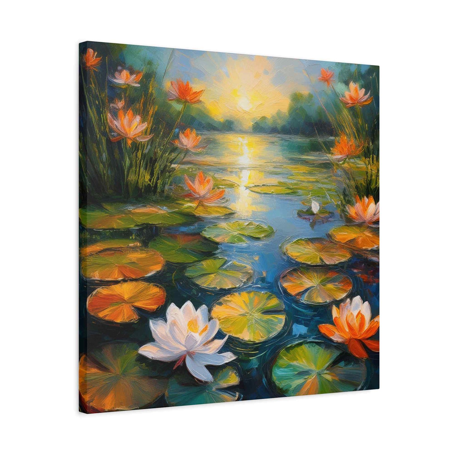Water Lilies Print Canvas, Oil Paint Print 20x20, 24x24, 30x30, 32x32, 36x36 Art Design Print Pine-Wood Inner Frame MC-63