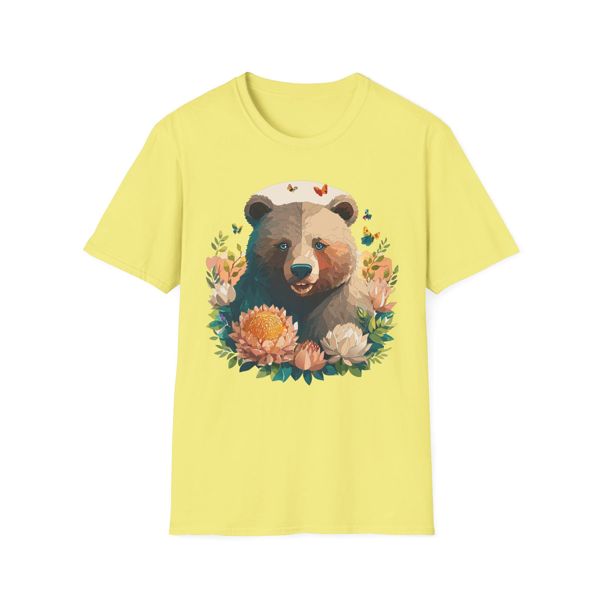 Floral Bear with Butterflies T-Shirt | Woodland Animal Graphic Tee Unisex 100 Cotton Gildan T-Shirt