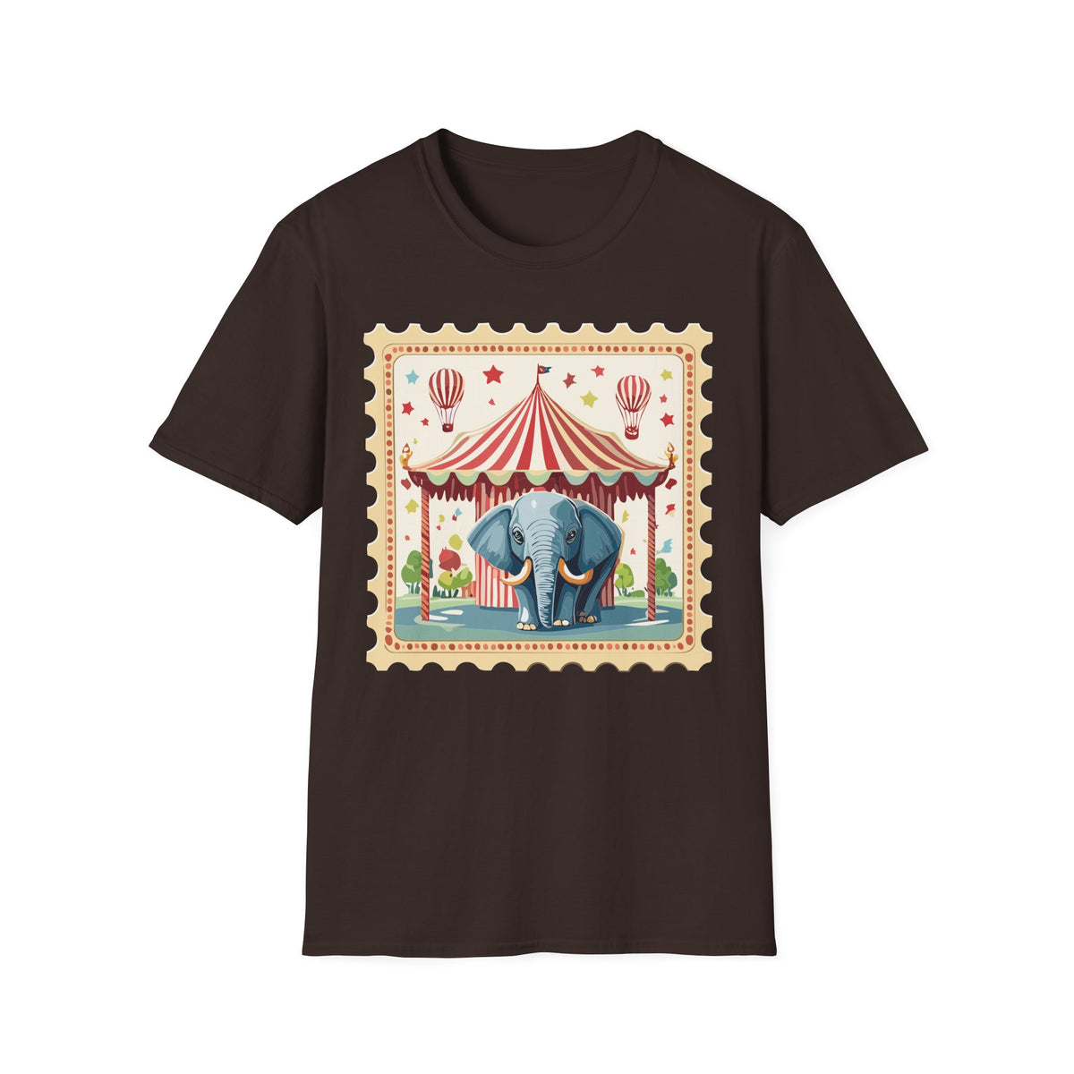 Vintage Circus Elephant T-Shirt | Carnival Tent, Hot Air Balloons Graphic Tee Unisex 100 Cotton Gildan T-Shirt