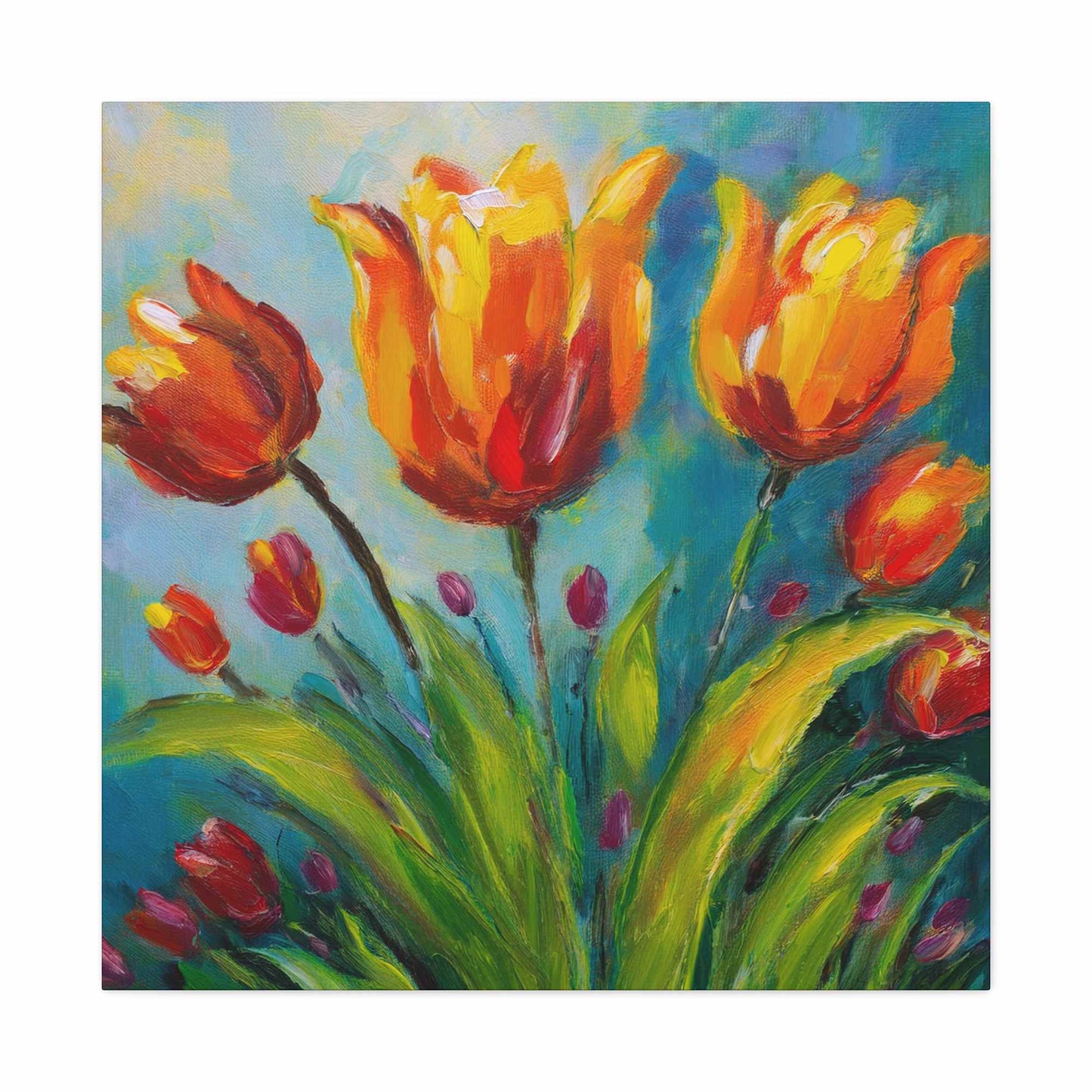 Tulips Print Canvas, Floral Oil Paint Print 20x20, 24x24, 30x30, 32x32, 36x36 Art Design Pine-Wood Inner Frame MC-143