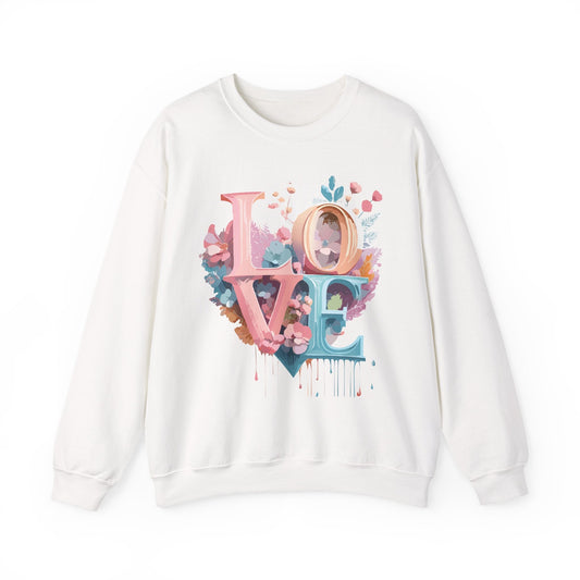 Floral Love Sweatshirt For Valentines Day Unisex Crewneck Fifty Fifty Cotton Polyester