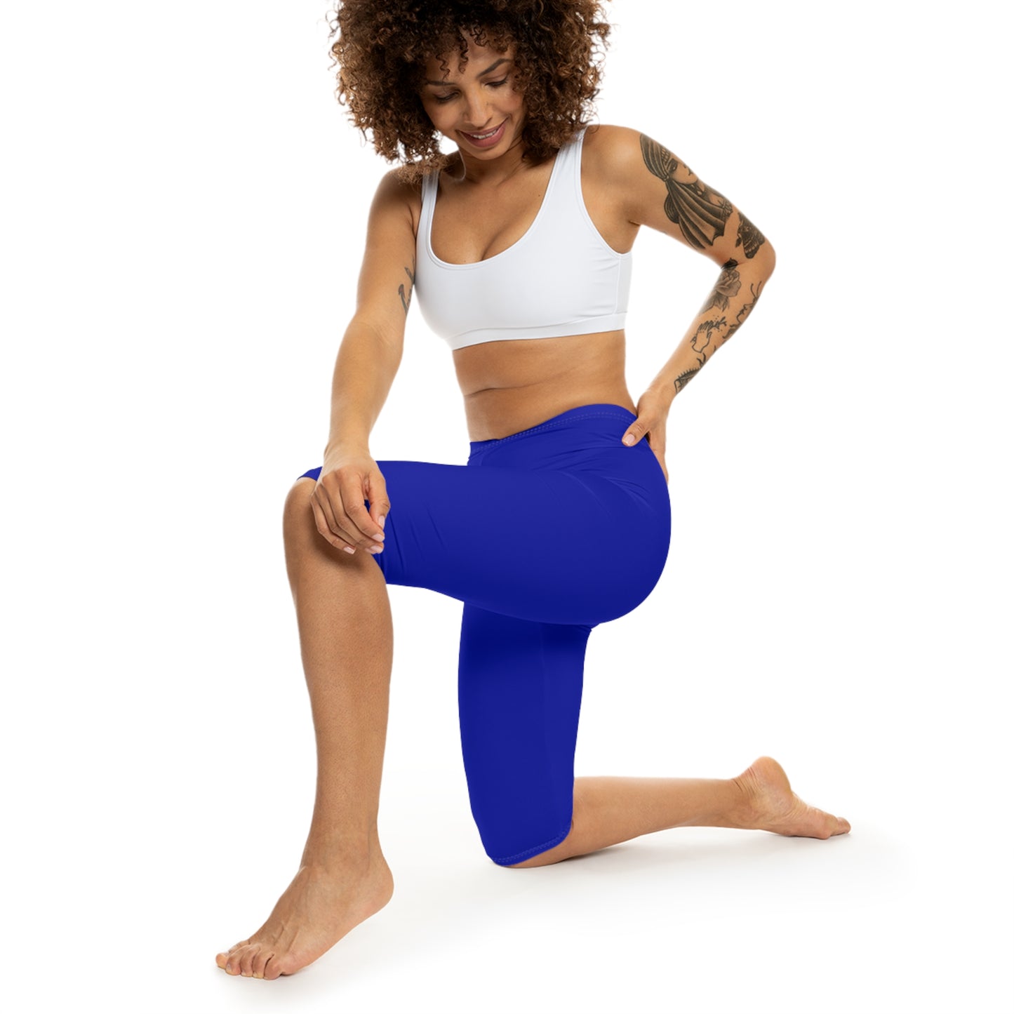 Vivid Royal Blue Color Women's Brushed Suede Poly Span Casual Capri Leggings XS-2XL