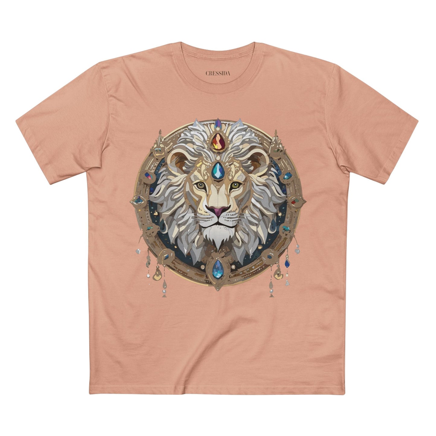 Lion Graphic Unisex 100 Cotton Tee With Unique Animal Golden Medallion Art Design 59
