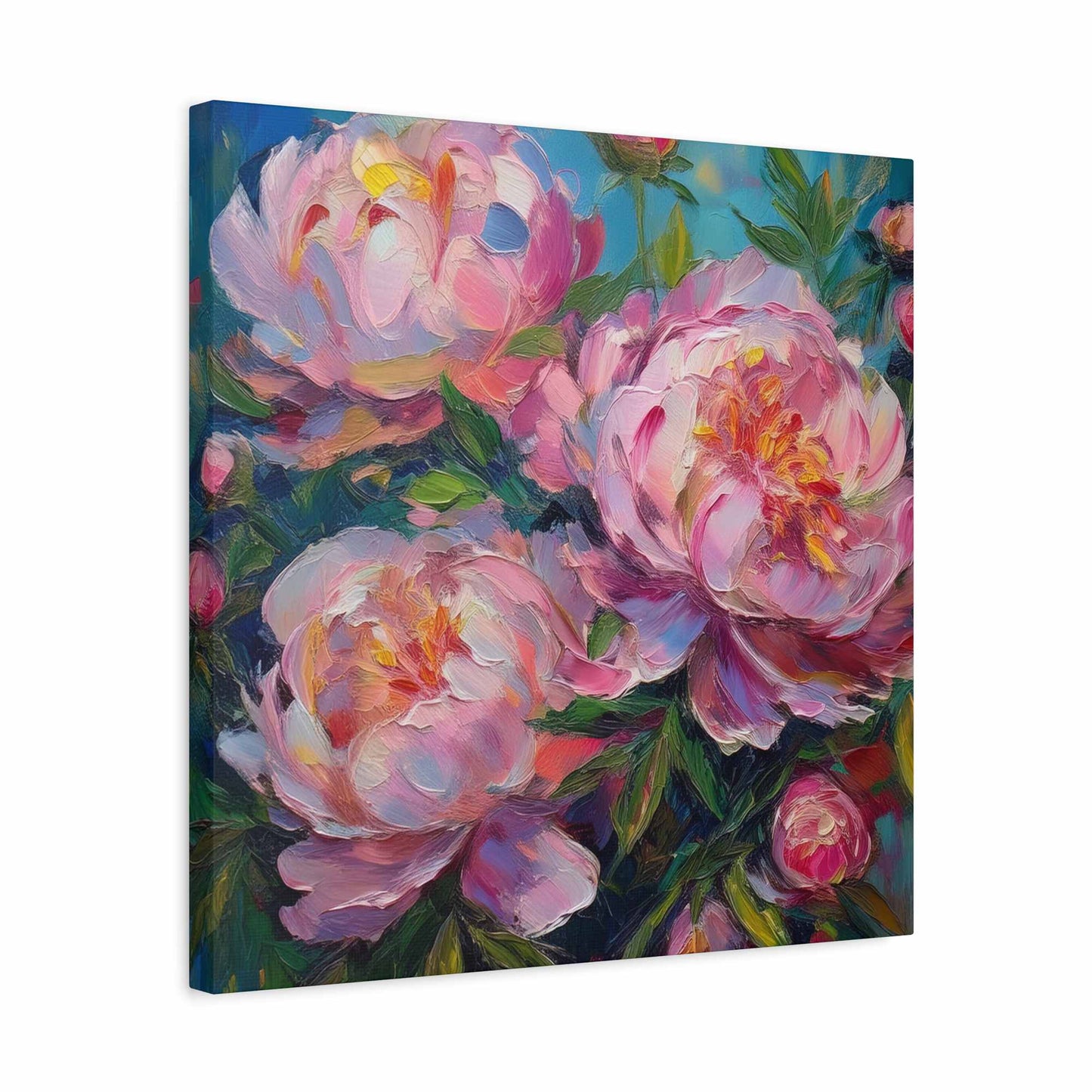 Pink Peonies Print Canvas, Floral Oil Paint Print 20x20, 24x24, 30x30, 32x32, 36x36 Art Design Pine-Wood Inner Frame MC-116