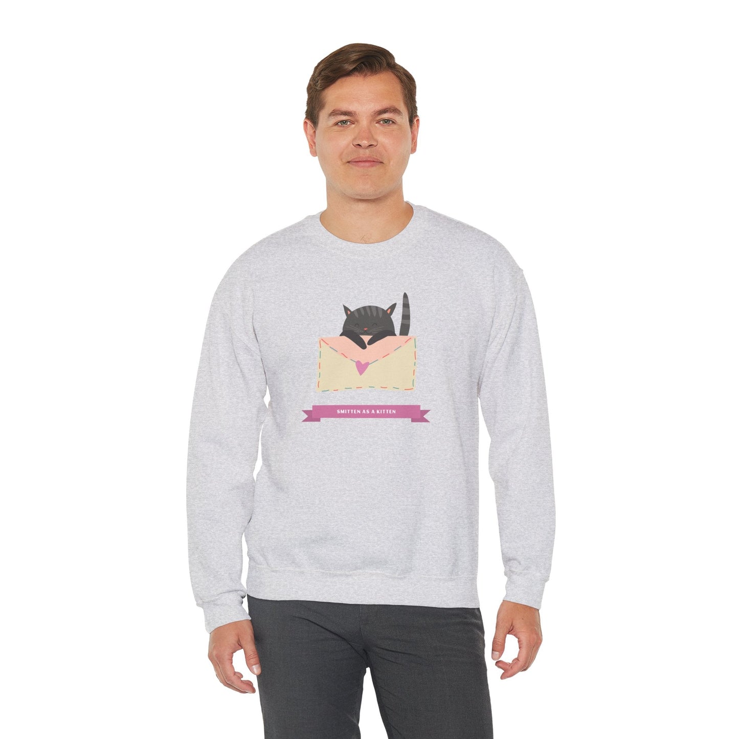 Cat Heart Sweatshirt Love For Cat Lovers Unisex Crewneck Fifty Fifty Cotton Poly Blend Gildan 18000