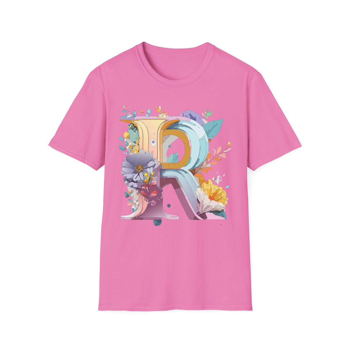 Floral Letter R T-Shirt | Botanical Monogram Initial Tee