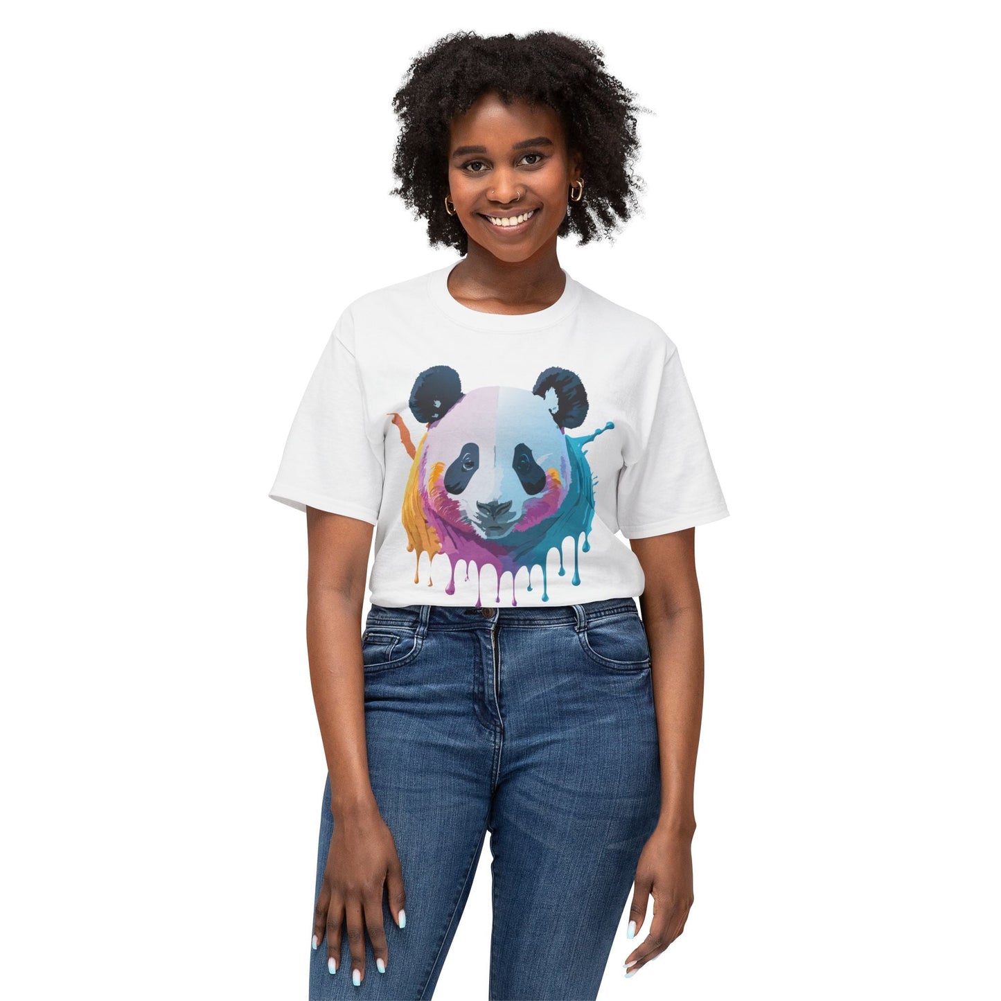Unisex Panda Art Tee With Floral Print Premium Vintage Style HD Cotton Shirt Comfortable
