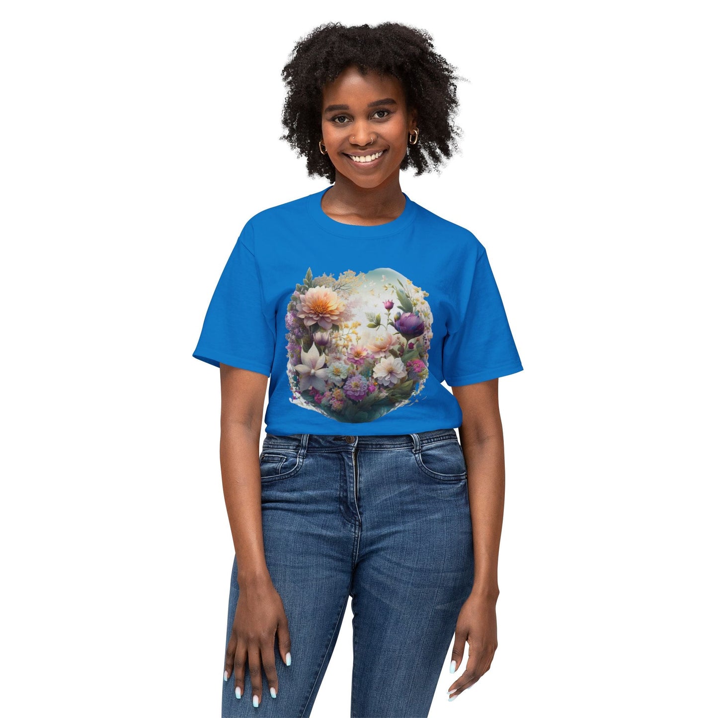 Unisex Floral Art T Shirt With Vintage Flower Print On 100 Percent HD Cotton Tee Made In USA
