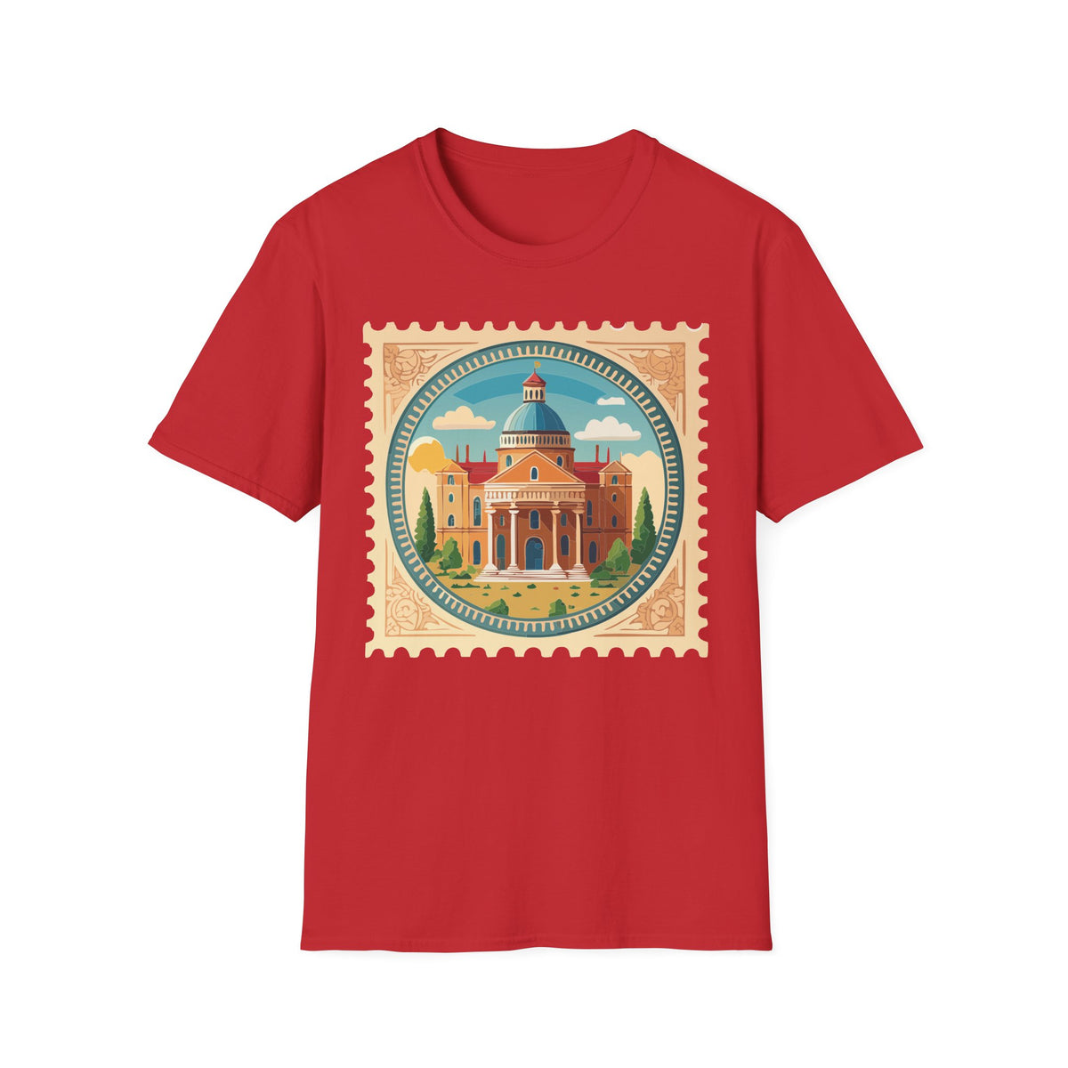Vintage Postage Stamp Cityscape T-Shirt | Retro Basilica Graphic Tee Unisex 100 Cotton Gildan T-Shirt