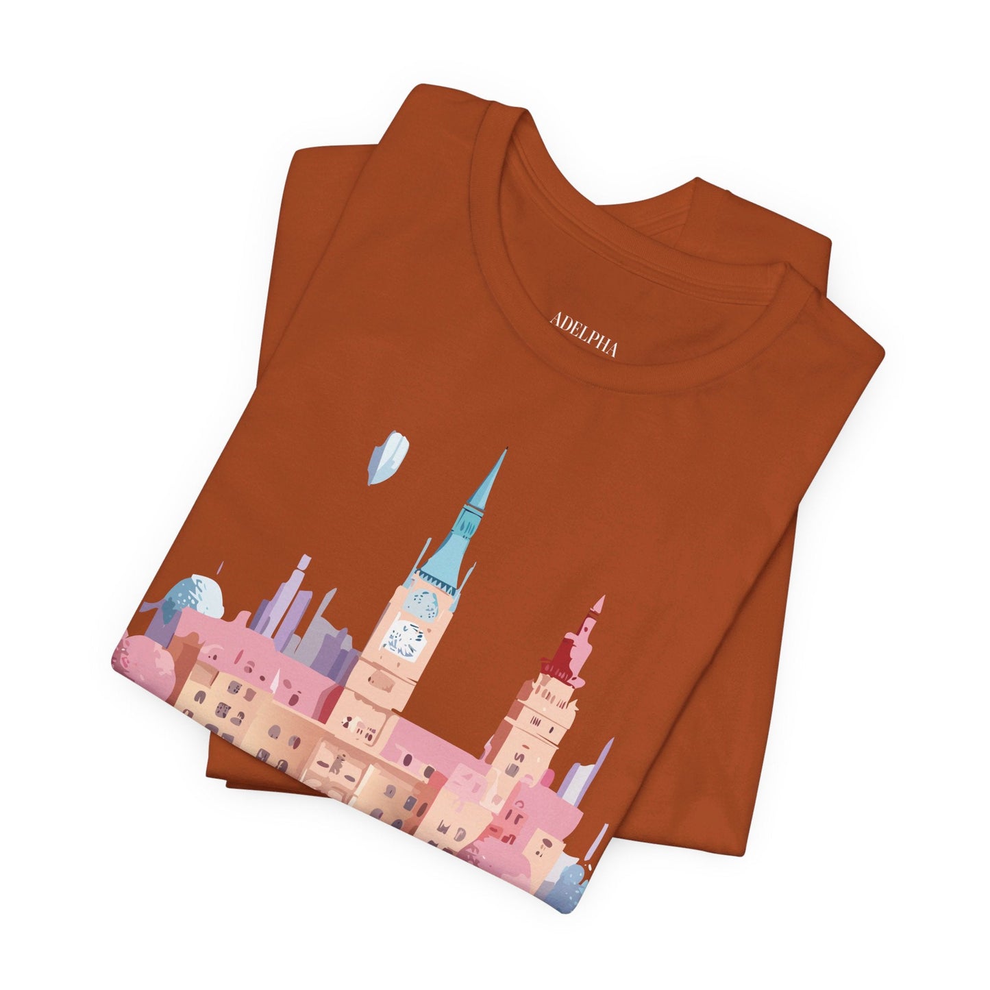 Prague Tourist Shirt Unisex Short Sleeve Graphic Tee Featuring Adelpha Vintage Artwork