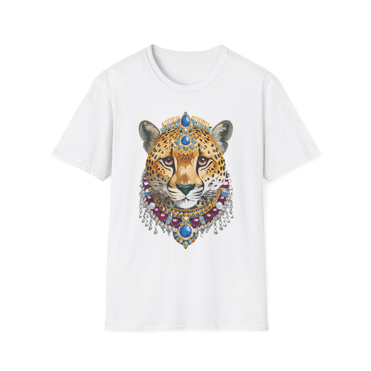 Jeweled Cheetah Face T-Shirt | Ornate Gemstone Leopard Illustration