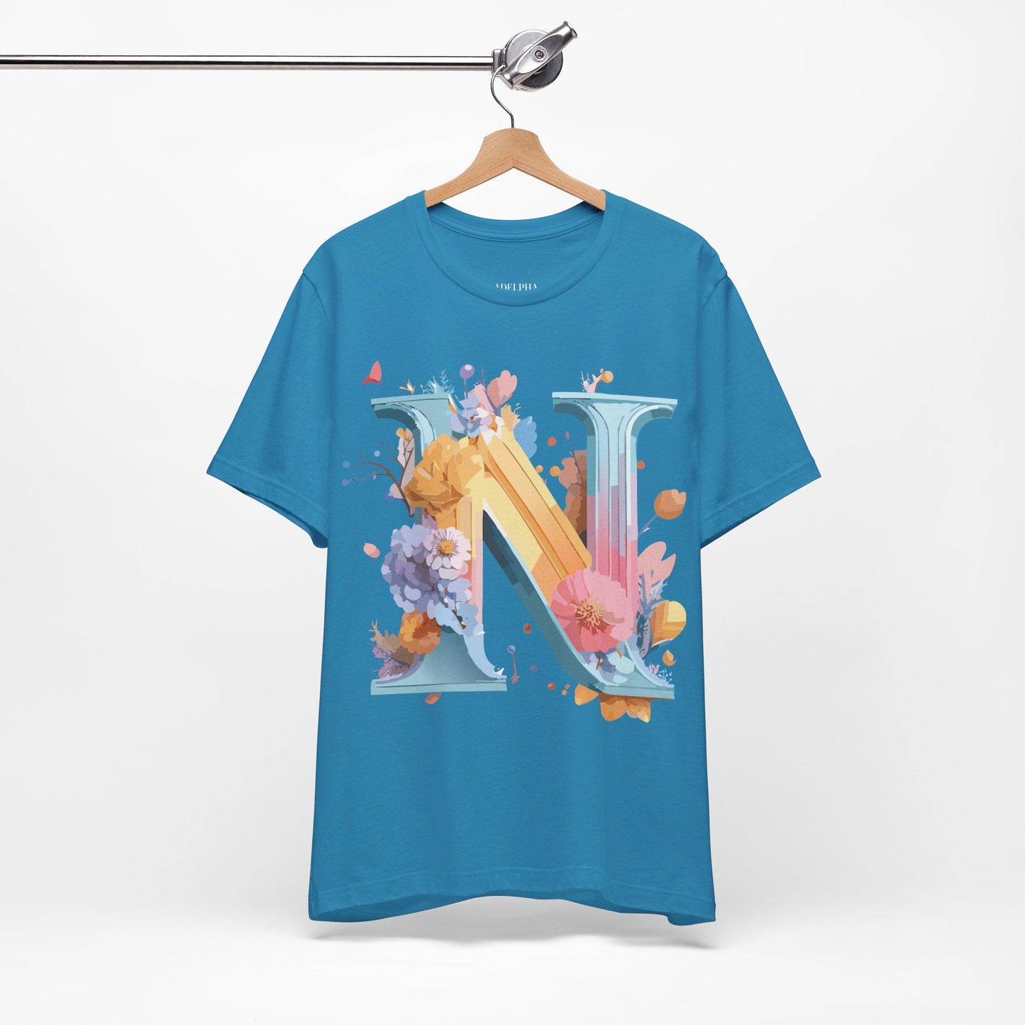 Letter N Shirt Unisex Graphic Tee With Vintage Inspired Artwork By Adelpha Premium Jersey