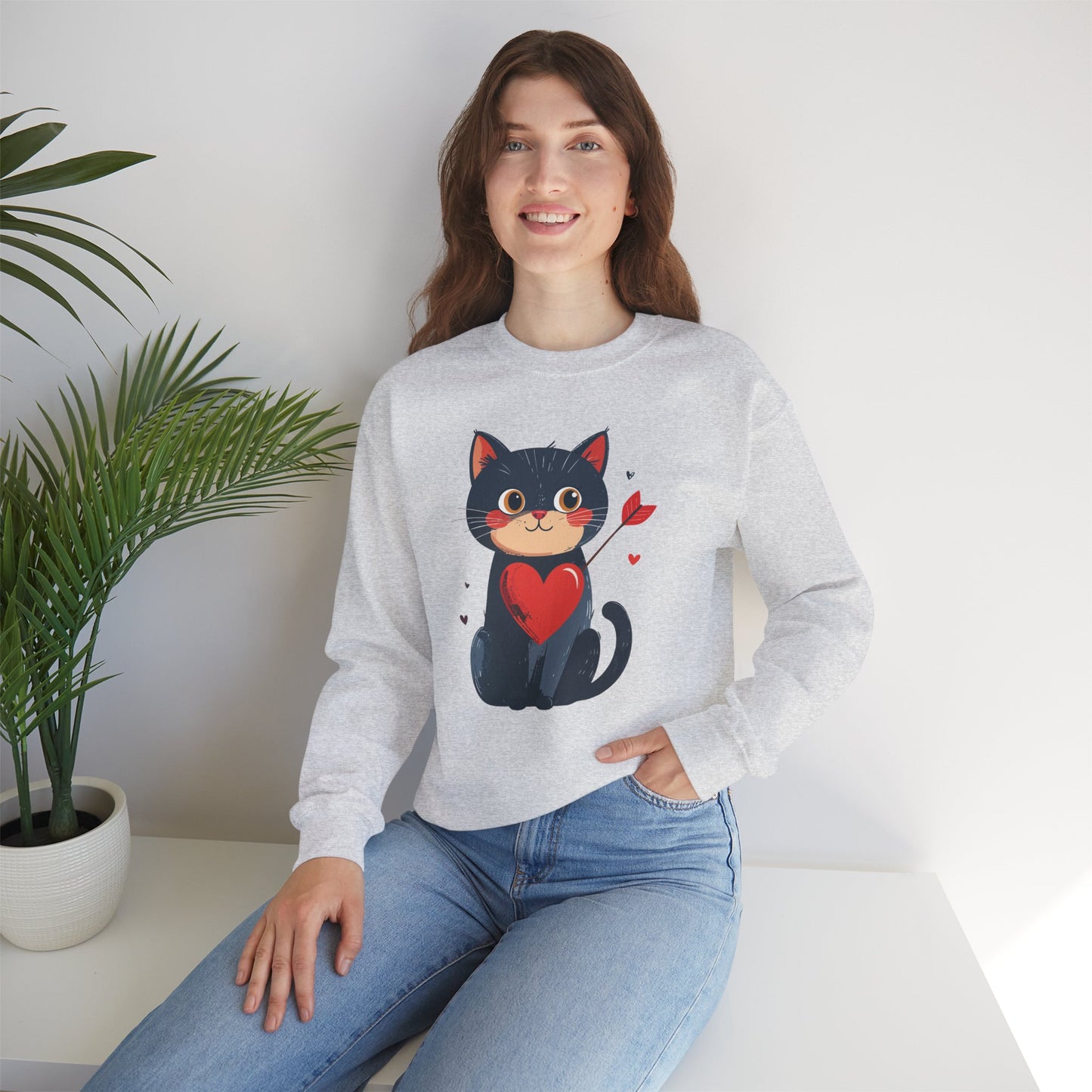 Cat Heart Sweatshirt, Heart Sweatshirt, Cat Sweatshirt, Valentine's Day Sweatshirt, 50/50 Cotton-Poly Animal Sweatshirt 108