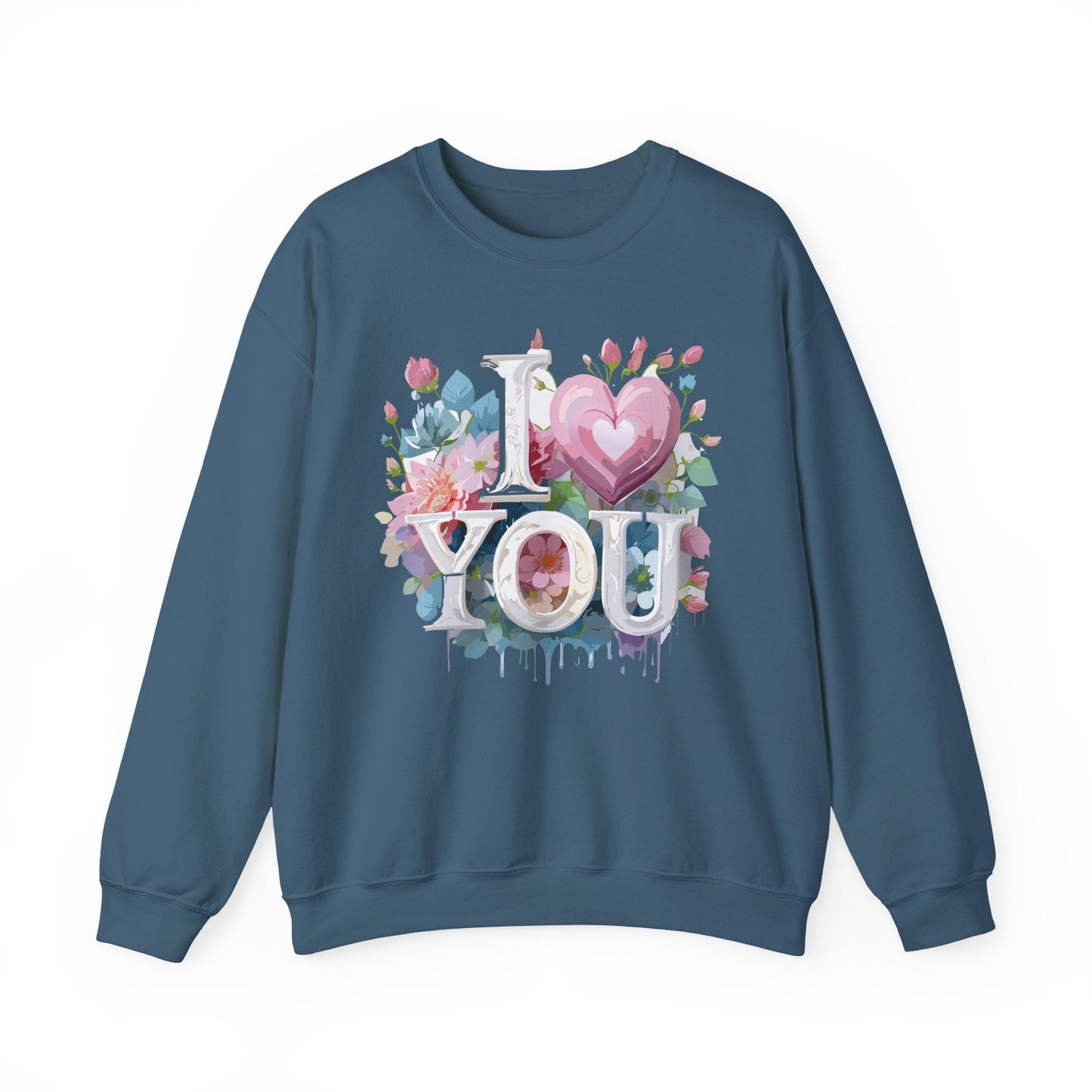 Floral Love Sweatshirt Unisex Valentine Day Flower Print Crewneck Gildan 18000 Cozy