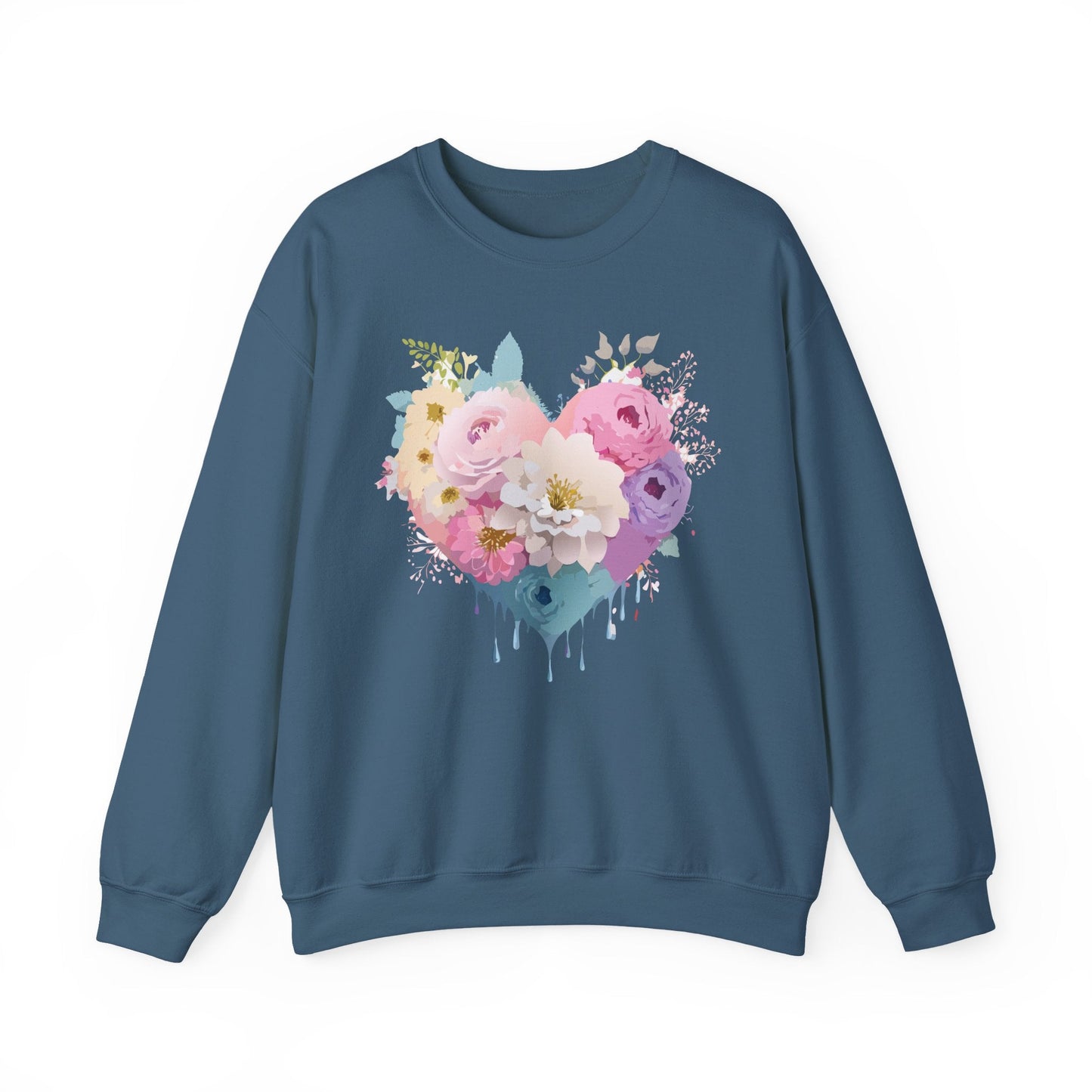 Floral Heart Unisex Crewneck Sweatshirt With Floral Love Valentines Day Design Premium Heavy Blend