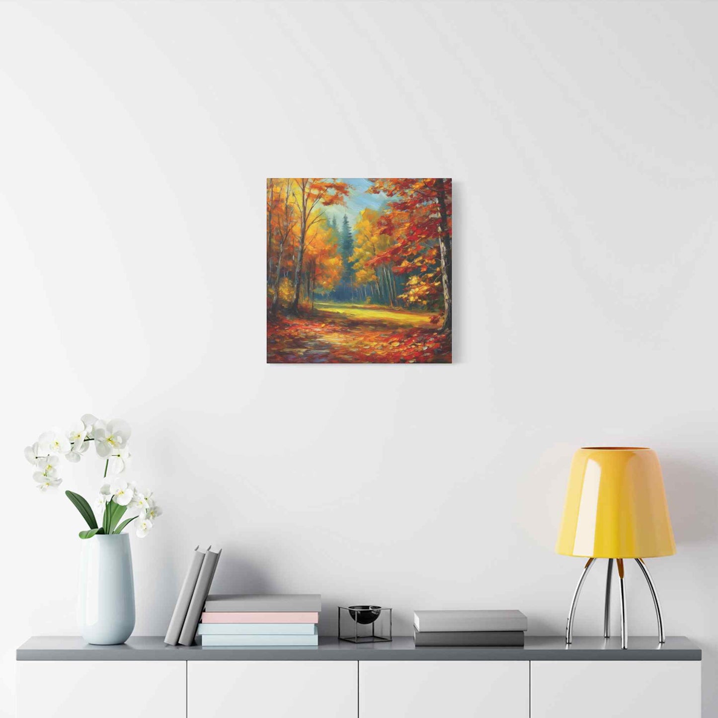 Fall Forest Print Canvas, Oil Paint Print 20x20, 24x24, 30x30, 32x32, 36x36 Art Design Print Pine-Wood Inner Frame MC-100