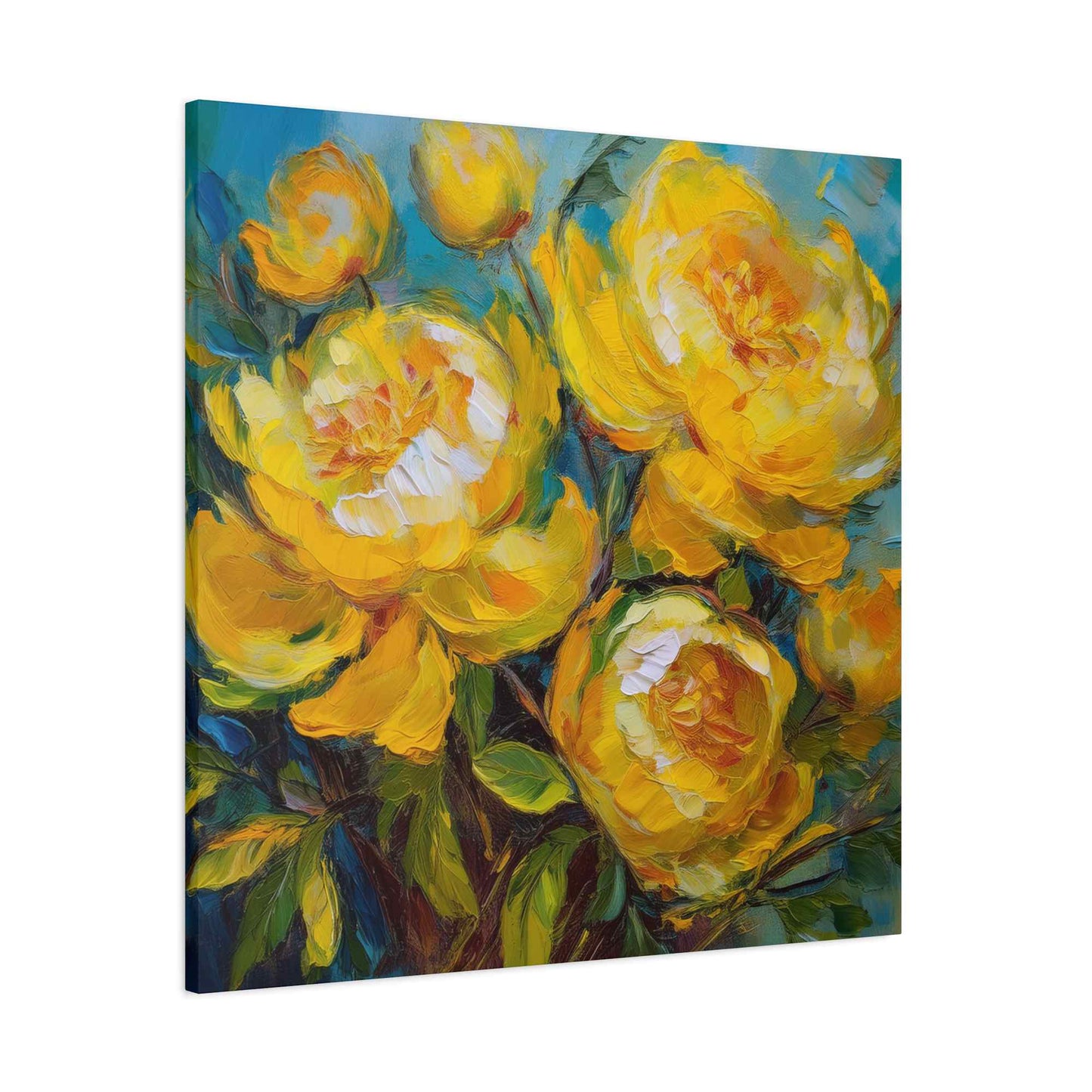 Yellow Peonies Print Canvas, Floral Oil Paint Print 20x20, 24x24, 30x30, 32x32, 36x36 Art Design Pine-Wood Inner Frame MC-120