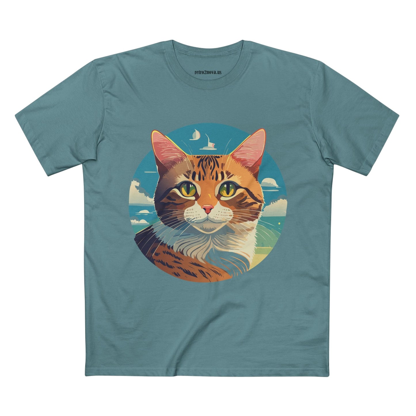 Unisex Premium Cotton Staple Tee With Original Cat Art Design Featuring Retro2Nova Logo And Everyday Comfort