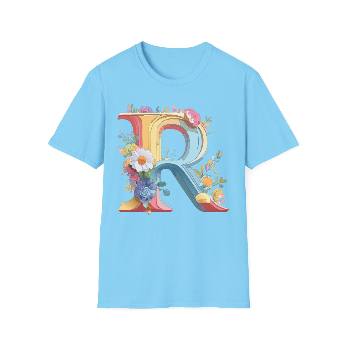 Floral Letter R T-Shirt | Decorative Monogram Initial R Tee
