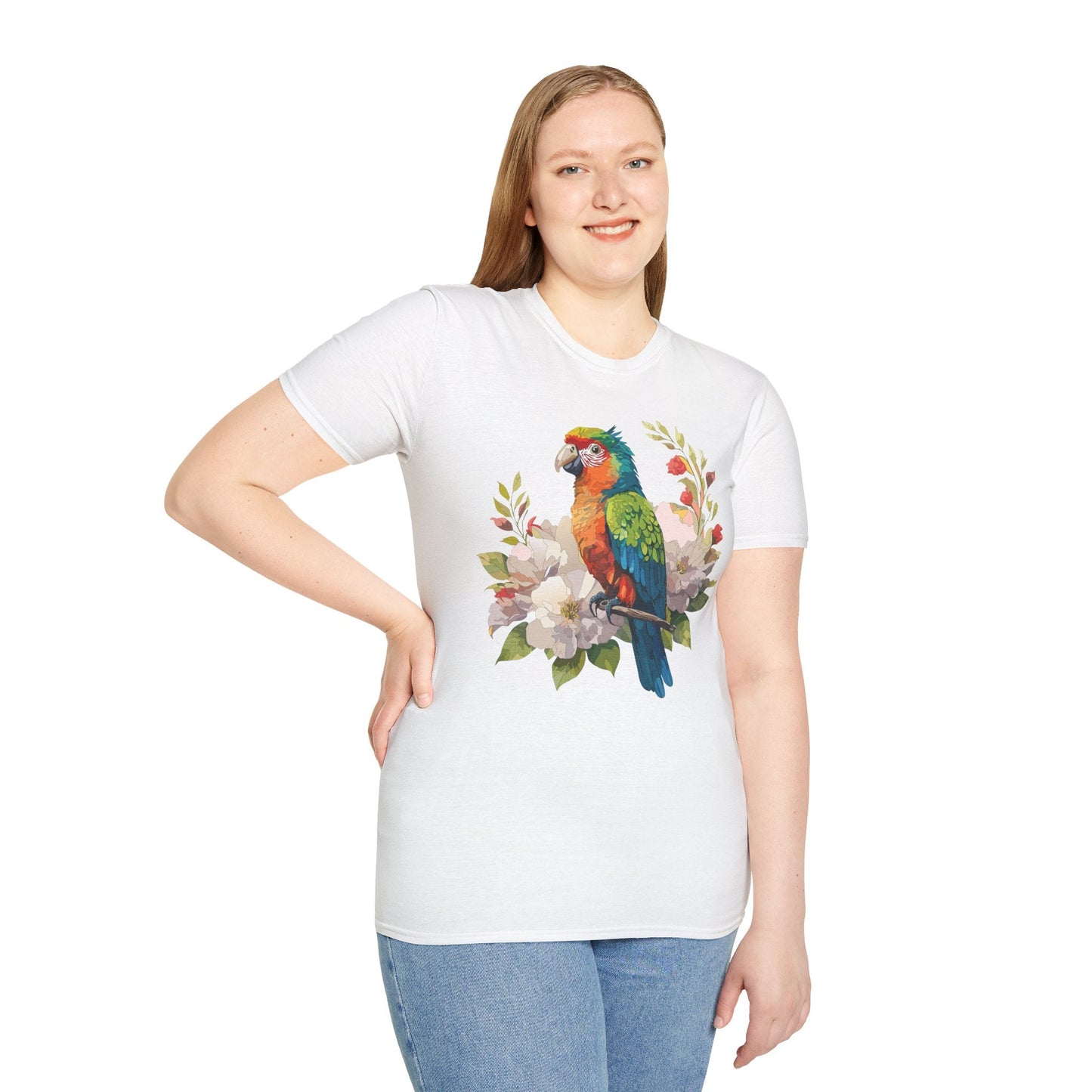 Floral Bird T Shirt Unisex Softstyle Gildan 64000 Graphic Tee With Animal Design