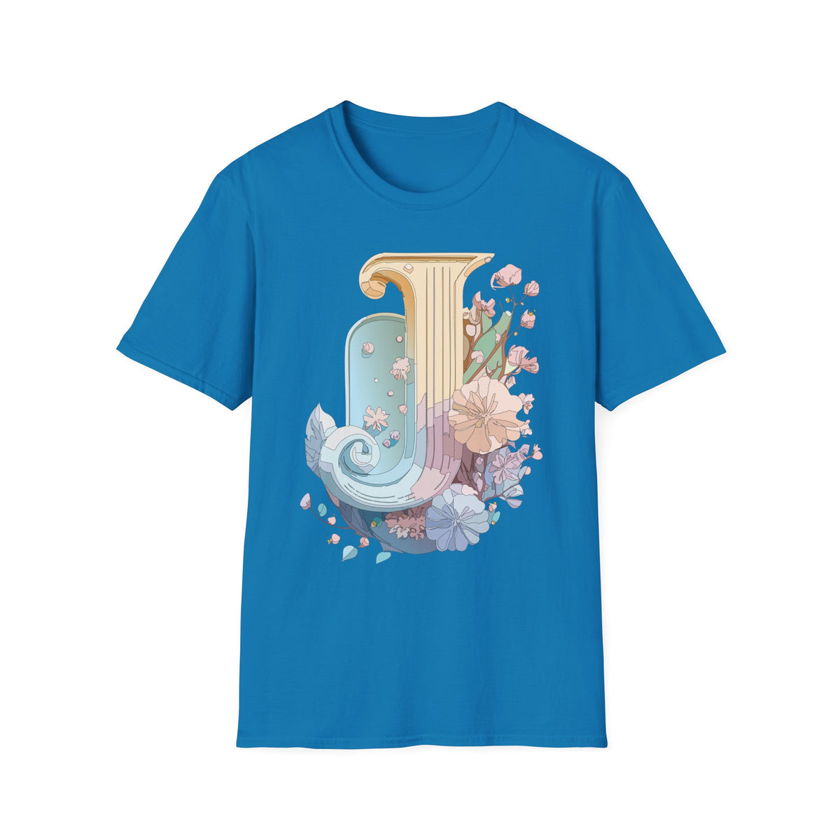 Floral Letter J T-Shirt | Pastel Column Monogram Tee