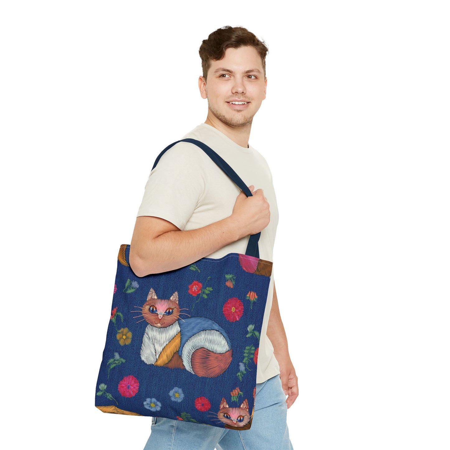 Denim Fabric Imitation Print Unisex Canvas Bag Poly Spun 3 Sizes Tote Bag 190-9