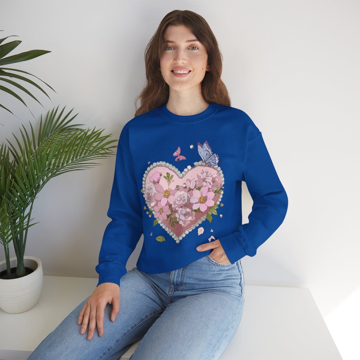 Floral Heart Sweatshirt for Unisex Valentines Day Crewneck Heart Floral Print Gift