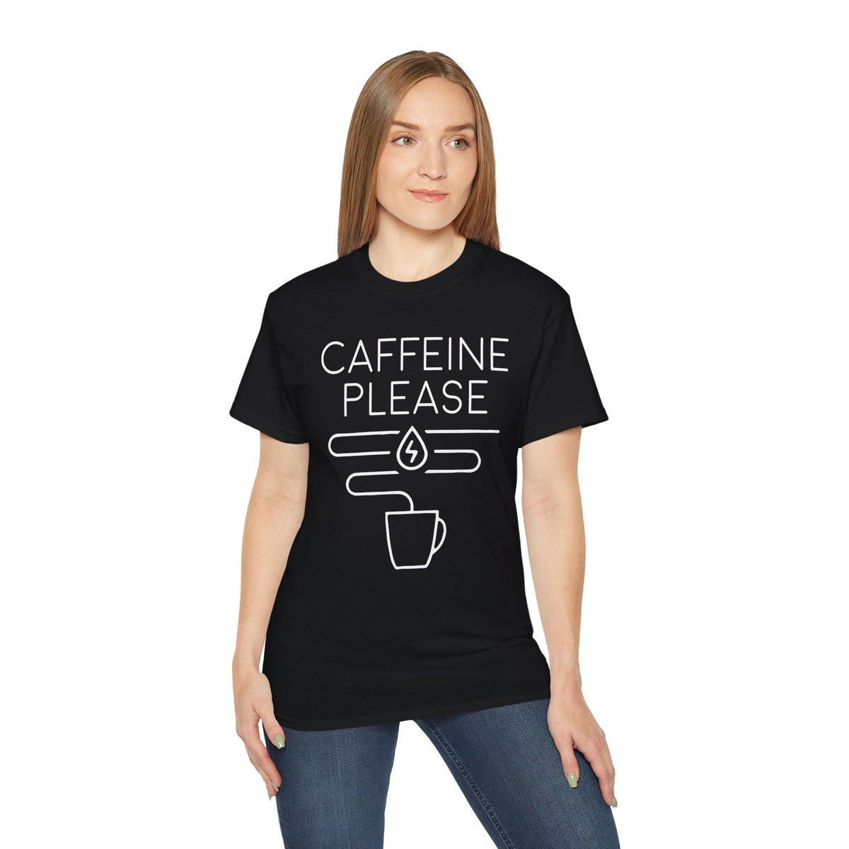 Caffeine Please tee | Coffee Graphic Tee, Minimal Coffee Mug Design