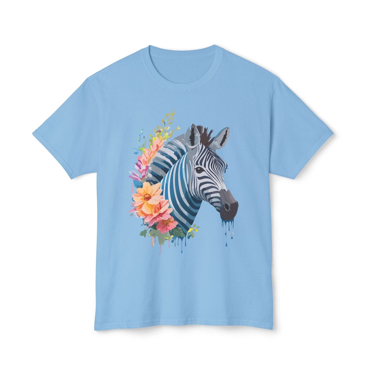Unisex Zebra Art Print T Shirt 100 Percent Cotton Vintage Floral Design Tee Made In USA