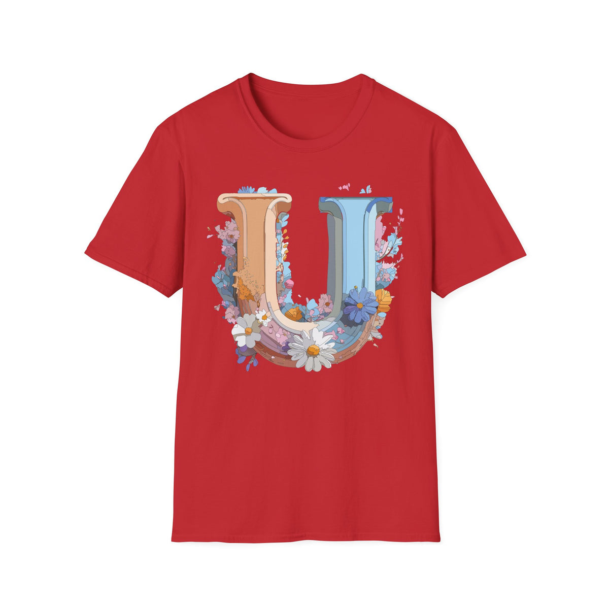 Floral Decorative Letter U T-Shirt | Initial Monogram Tee