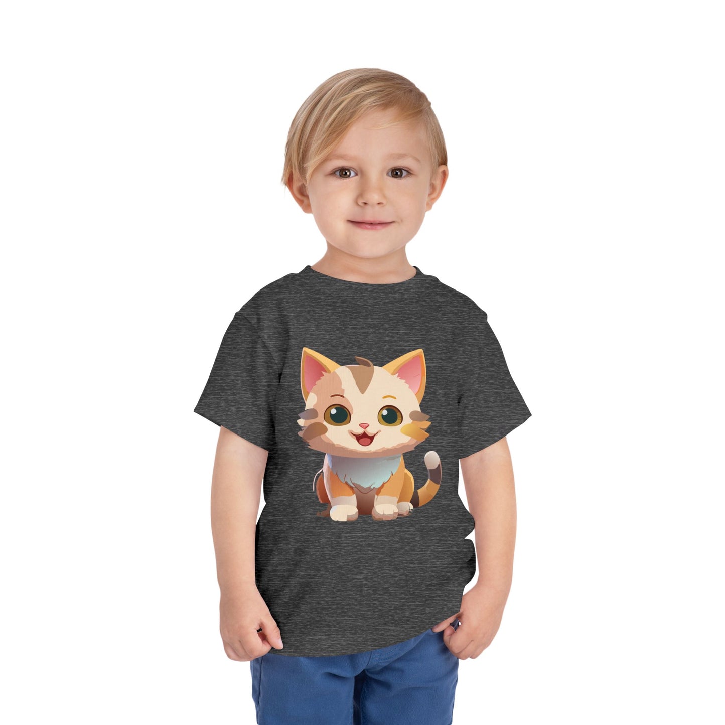 Bonita camiseta de manga corta para niños pequeños con gato: adorable camiseta con gráfico de gatito para niños (2 a 5 años)