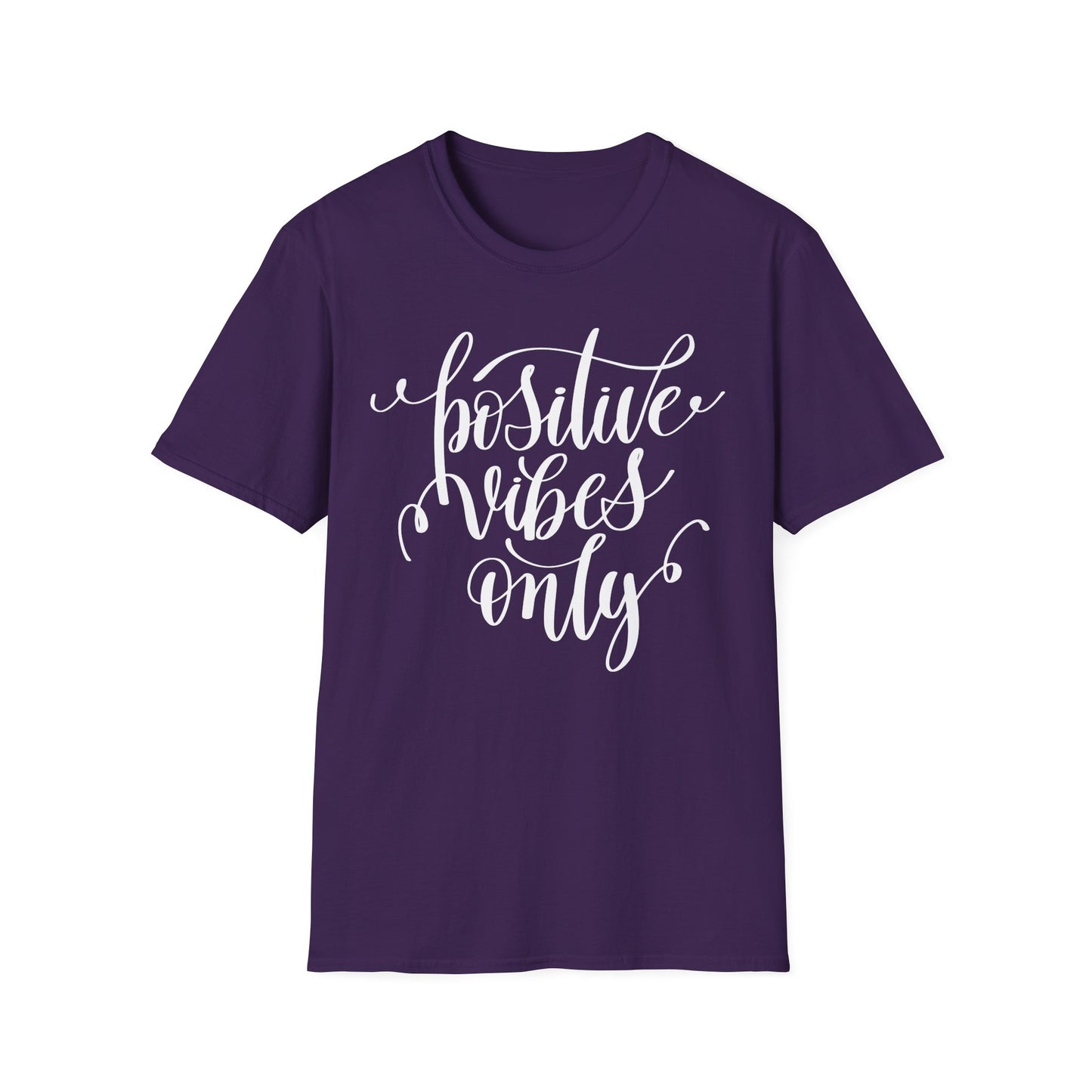 Positive Vibes Only T-Shirt Unisex Cotton Short Sleeves Handlettered Inspirational Tee