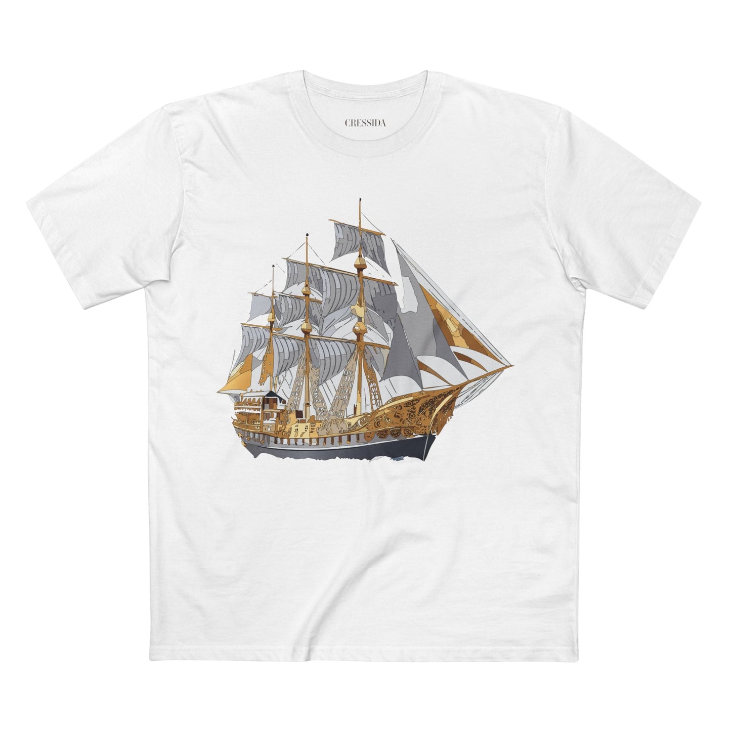 Ship Graphic Unisex 100 Cotton T-Shirt with Gold Frigate Art Design 18