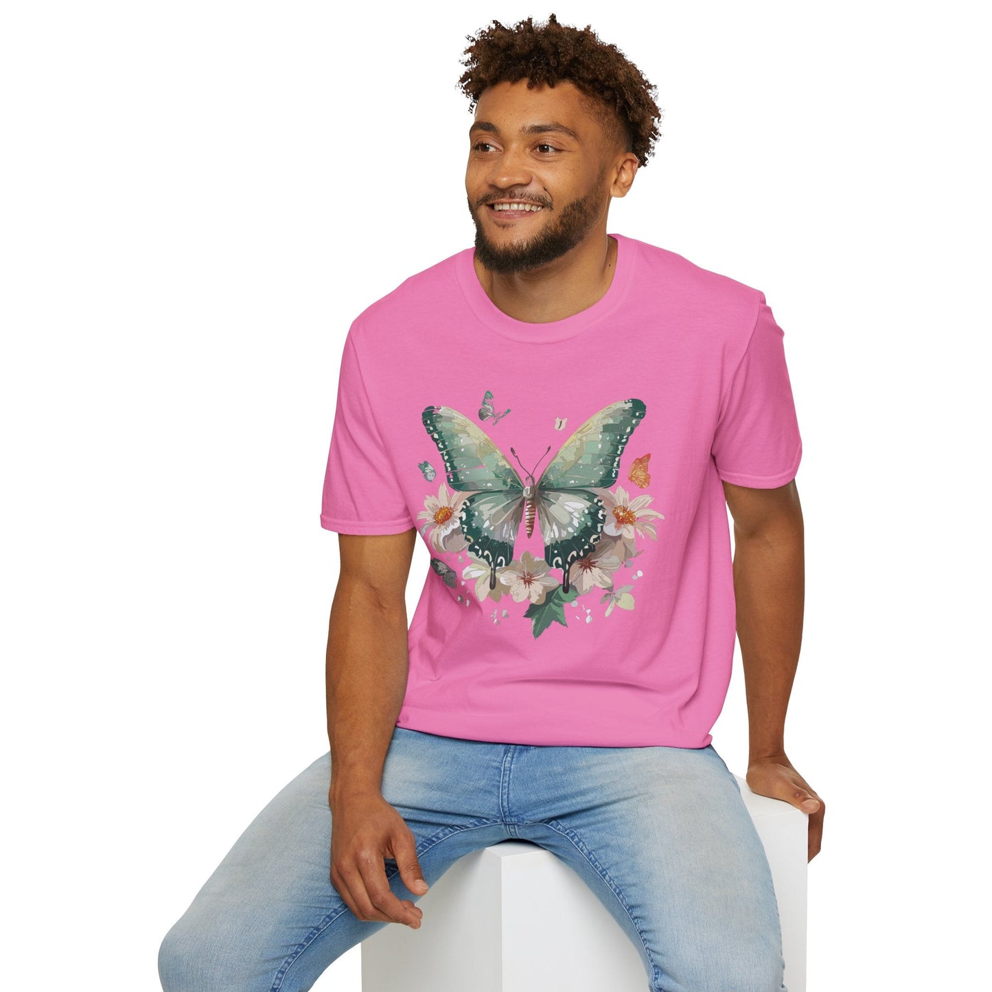 Butterfly T Shirt Unisex Softstyle Tee 100 Percent Ring Spun Cotton Monarch Design Premium Comfort