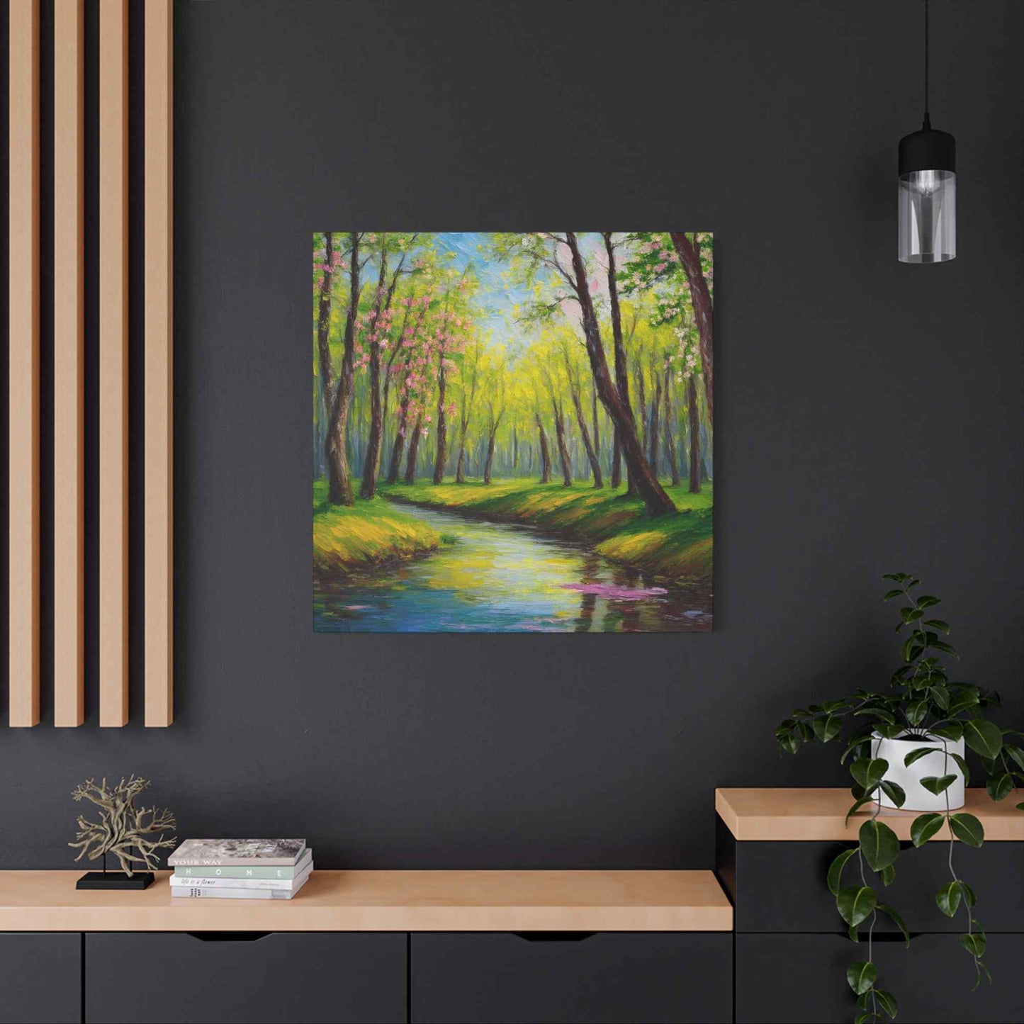 Spring Forest Print Canvas, Oil Paint Print 20x20, 24x24, 30x30, 32x32, 36x36 Art Design Print Pine-Wood Inner Frame MC-98