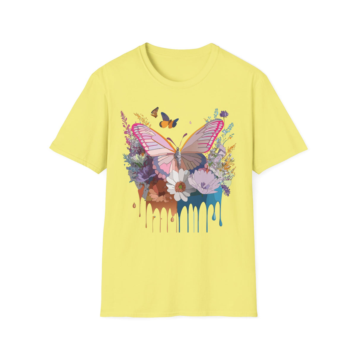 Butterfly Floral T-Shirt — Colorful Drip Wings Graphic Tee Unisex 100 Cotton Gildan T-Shirt