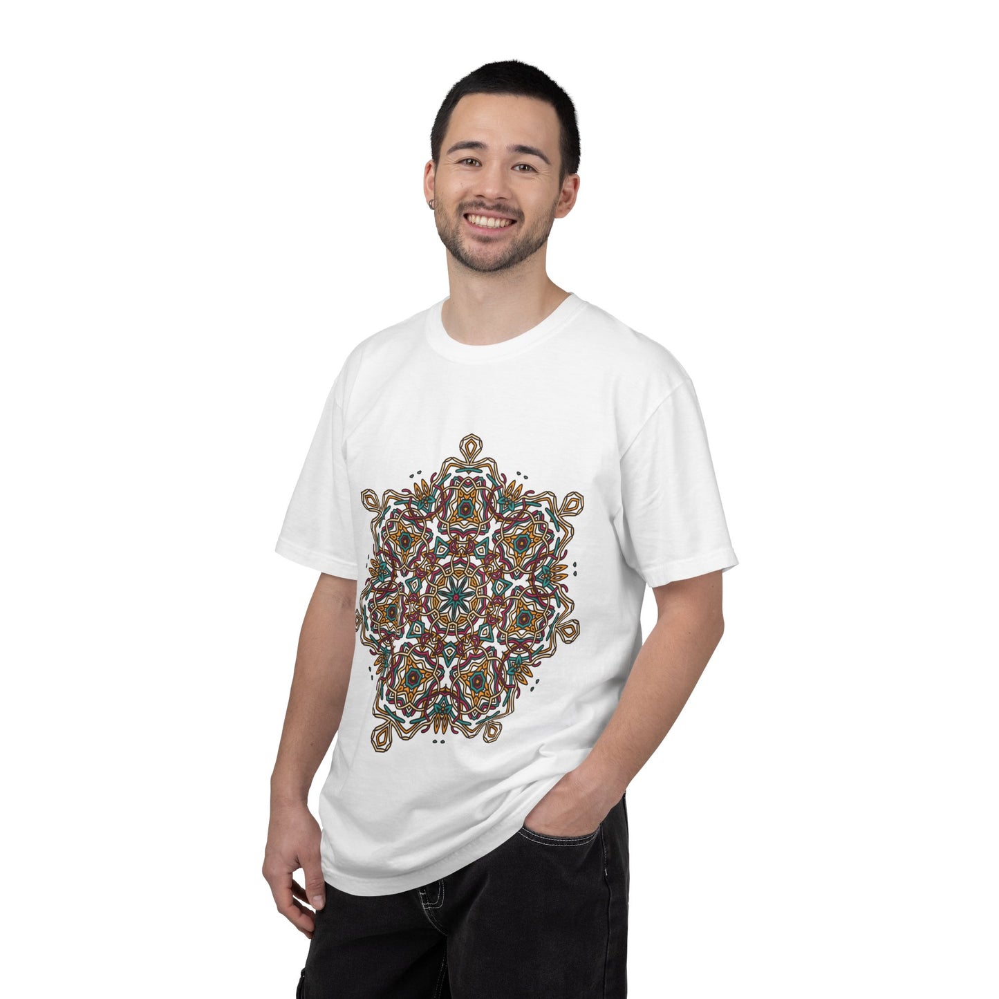 Unisex Garment Dyed Cotton T-Shirt with Mandala Graphic Design