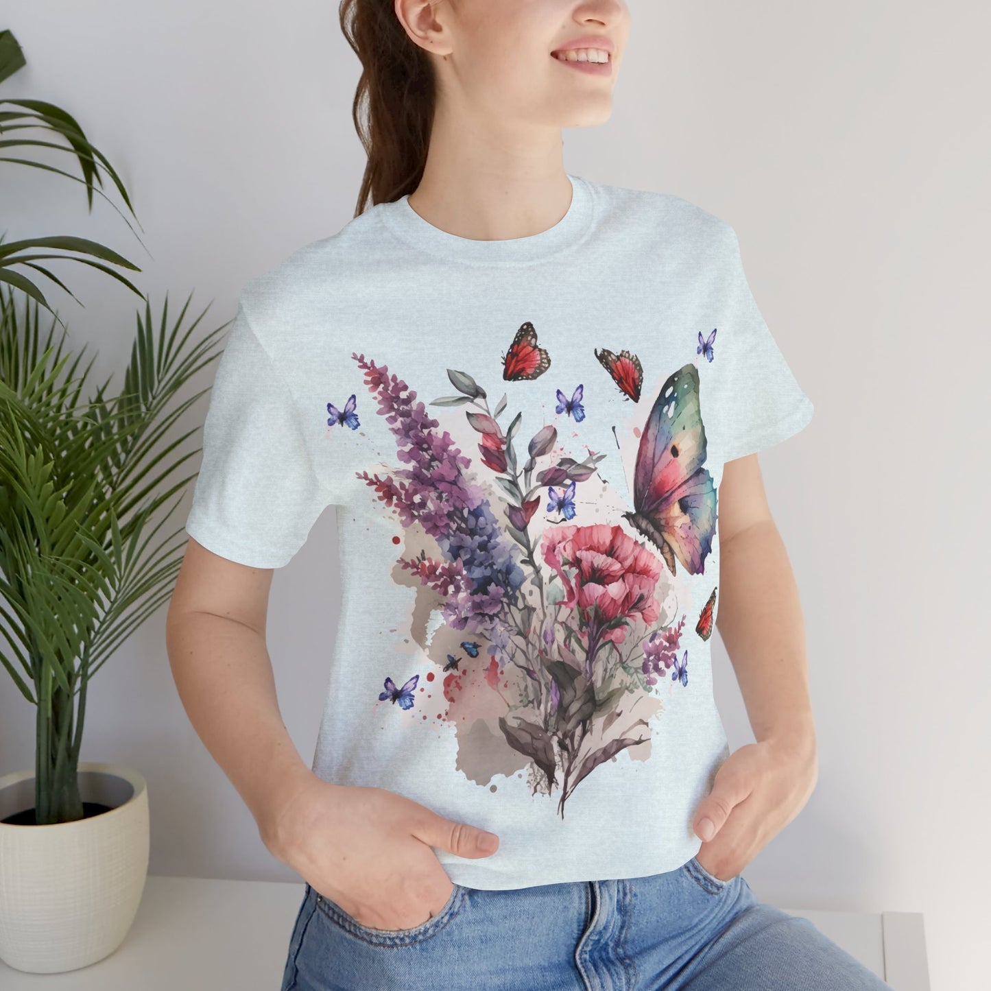 Cotton Tee Shirt with Butterfly Prints