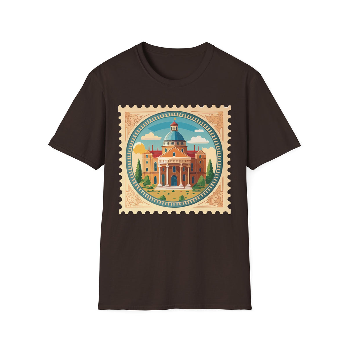 Vintage Postage Stamp Cityscape T-Shirt | Retro Basilica Graphic Tee Unisex 100 Cotton Gildan T-Shirt