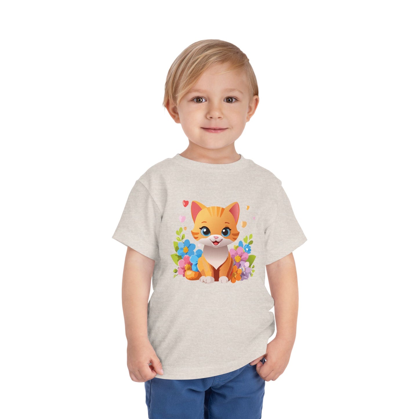 Bonita camiseta de manga corta para niños pequeños con gato: adorable camiseta con gráfico de gatito para niños (2 a 5 años)