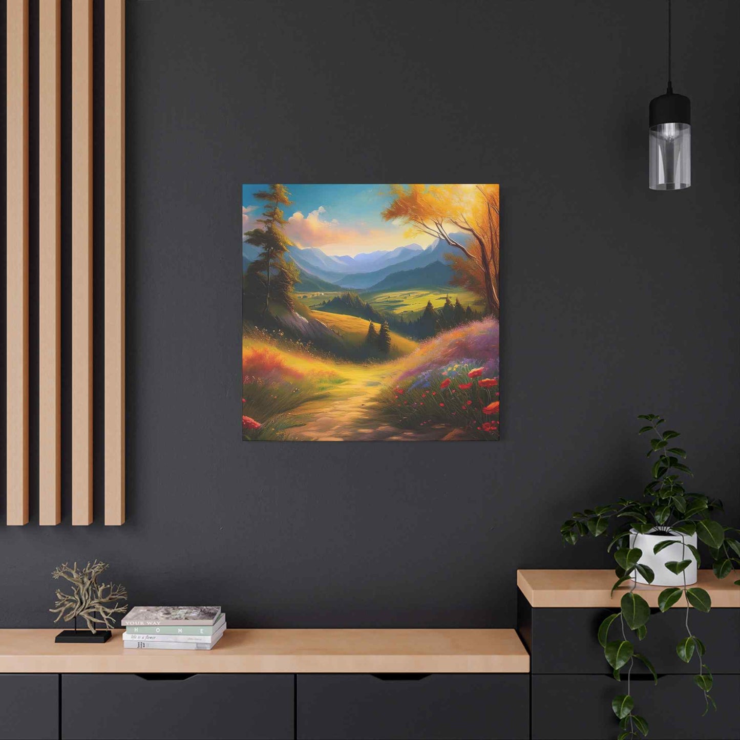 Landscape Print Canvas, Oil Paint Print 20x20, 24x24, 30x30, 32x32, 36x36 Art Design Print Pine-Wood Inner Frame MC-36