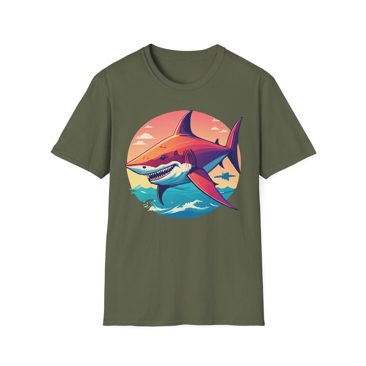 Sunset Shark Graphic T-Shirt | Retro Ocean Illustration