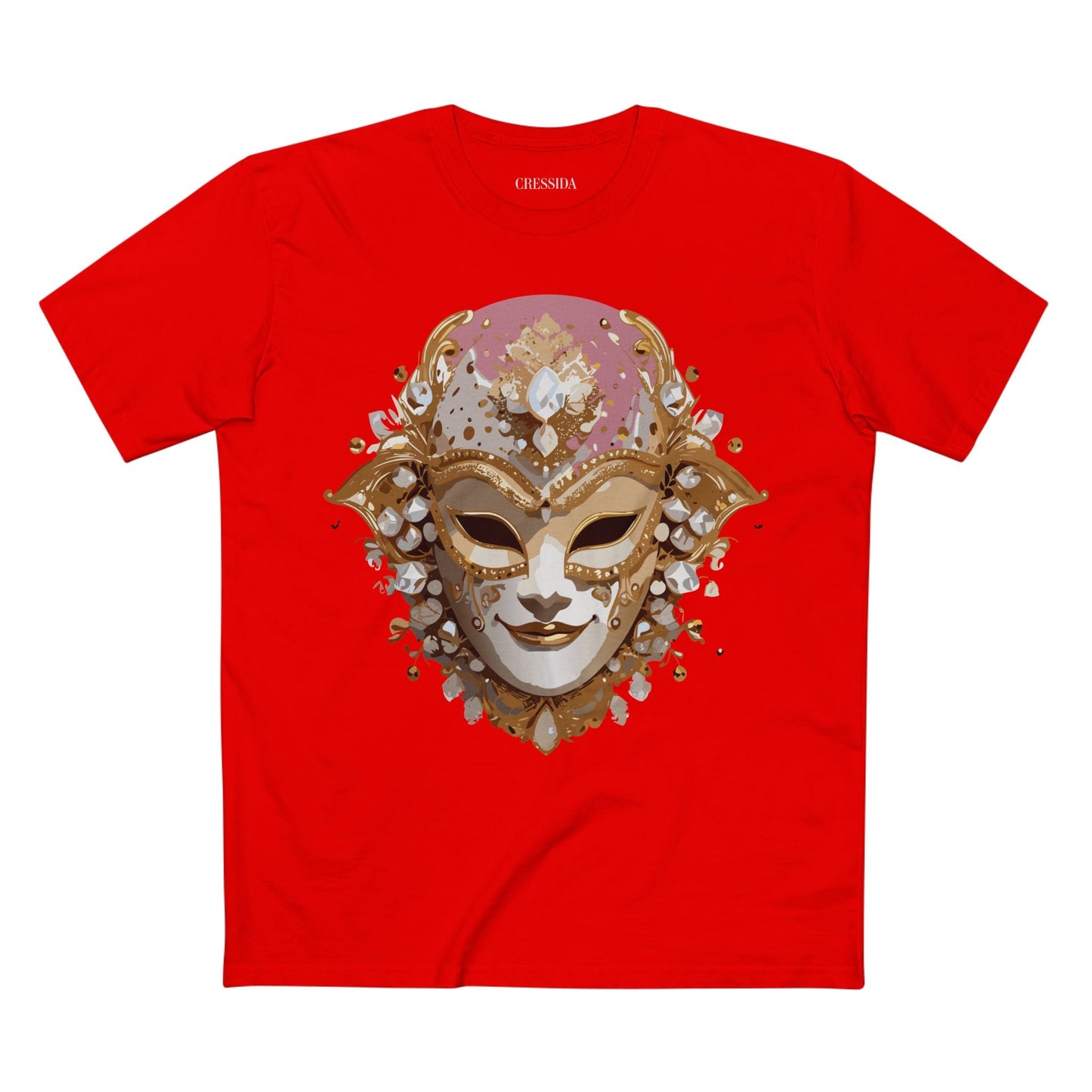 Carnival Mask Graphic T-Shirt Unisex 100 Cotton With Antique Gold Art Design Tee 19