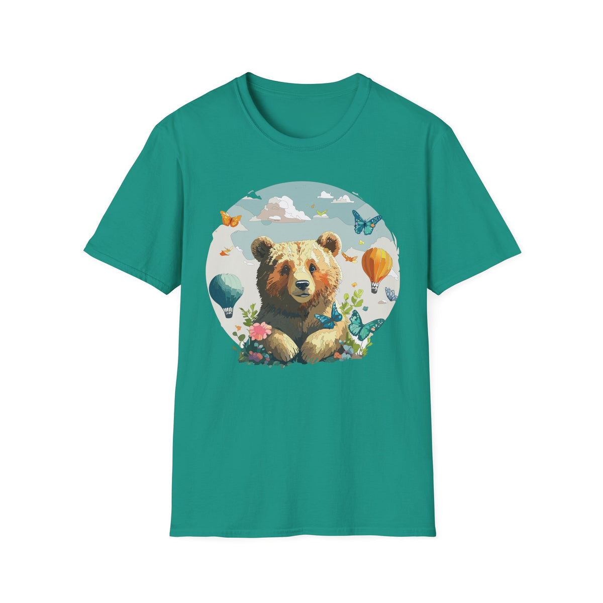 Bear with Butterflies T-Shirt | Hot Air Balloon Nature Illustration