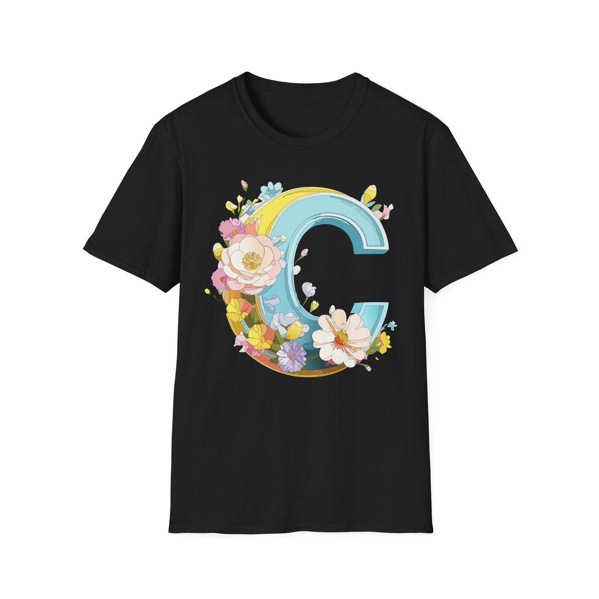 Floral Letter C T-Shirt | Vintage Botanical Initial Tee