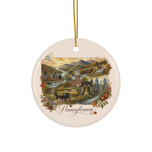 Pennsylvania Vintage Collage Ornament ceramic ornament | state souvenirs - 2.99" Includes Gold String