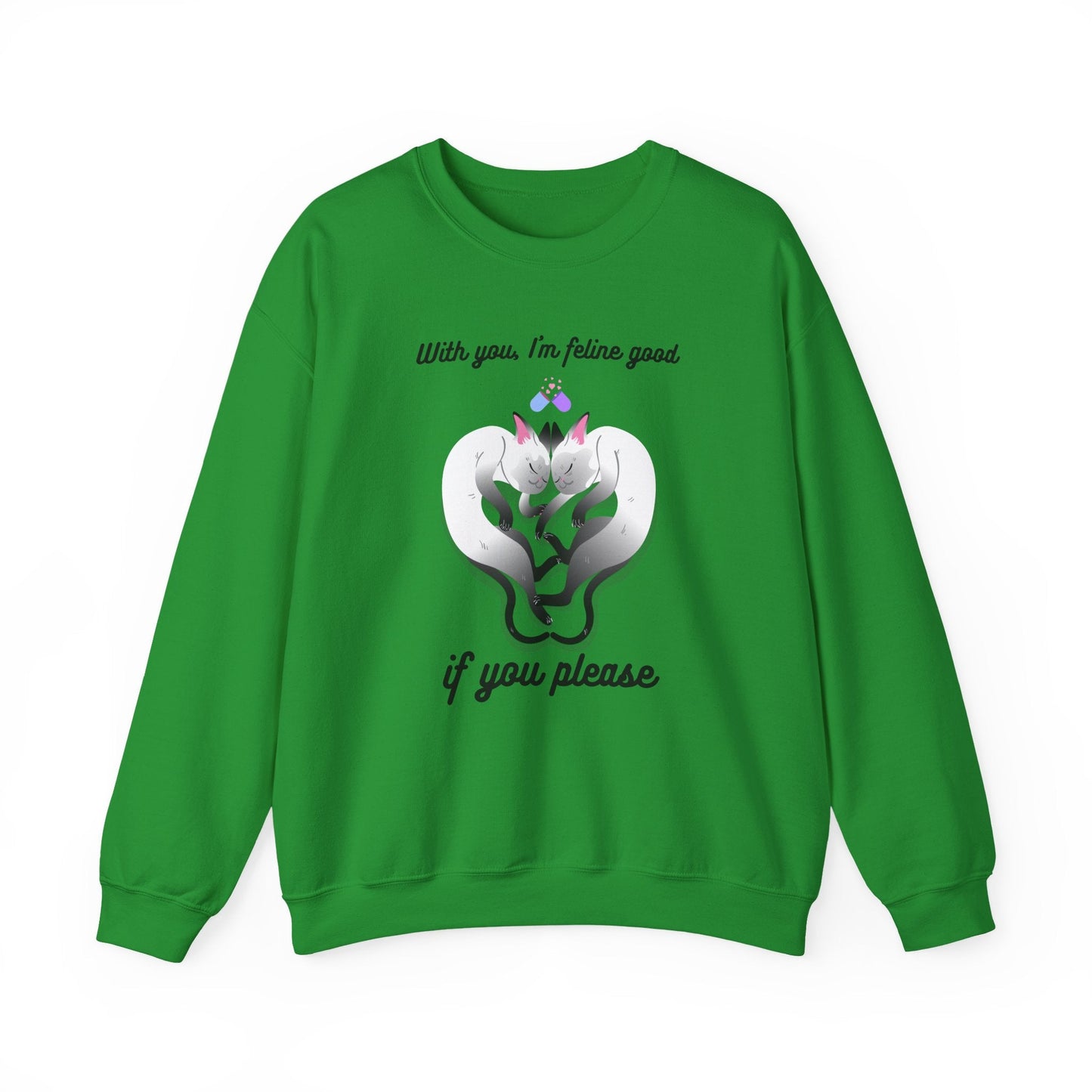 Double Cat Heart Sweatshirt Unisex Fifty Fifty Cotton Poly Valentines Day Sweatshirt
